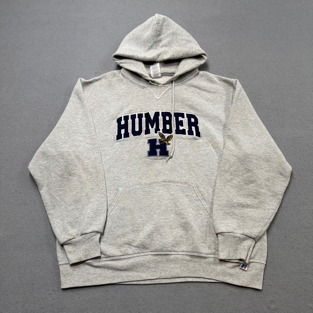 Russell Athletic Hoodie Men's Large Gray Humber Fleece Lined Pullover University